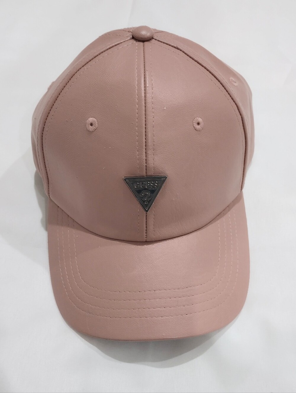 Guess OS  Pink Faux-Leather Baseball Cap with Metal Triangle Logo